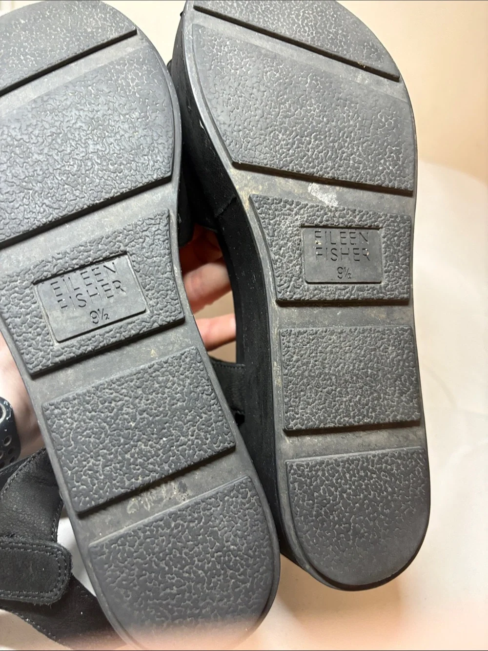Eileen Fisher Black Leather adjustable Ankle Platform Sandal Size 9.5
